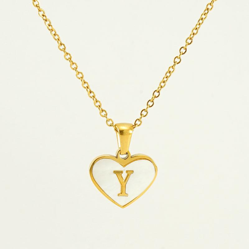 Personalized Heart Letter Necklace: Stainless Steel & Natural Shell Clavicle Chain