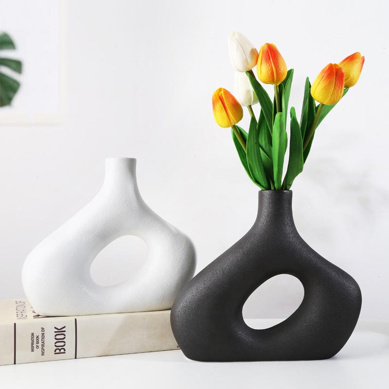 1pc Nordic Ceramic Vase Simple Flower Ornaments Home Decor Personality Plant Pot Living Room Desktop Decoration