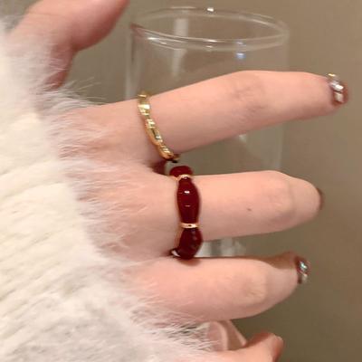 Vintage Red Drop Glazed Prsteny pro ženy Módní Bambusový uzel Otevřený prsten Zásnubní Svatba Šperky Móda Dárky pro přítelkyni