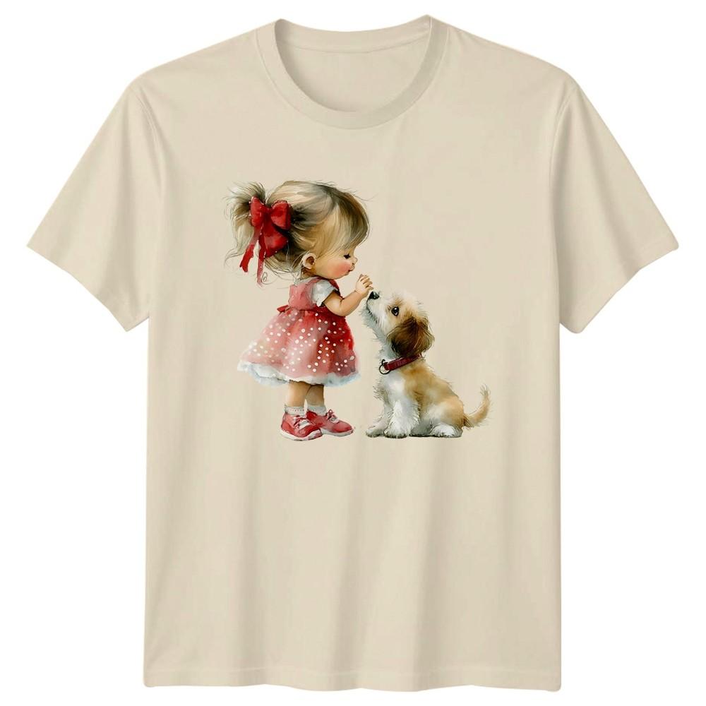 Girl And Puppy Animal Friendship Childrens Graphic Tee Unisex T Shirt