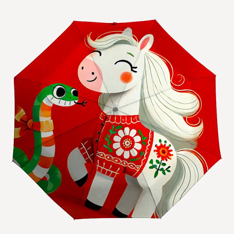 

1pc Horse Snake Automatic Open/Close Umbrella Compact Folding Umbrella, All-Season Portable Umbrella for Women/Men, Perfect Gift for Birthdays
