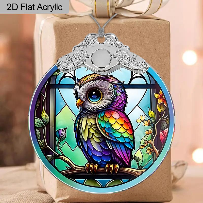 Colorful Owl Acrylic Decorations Animal Acrylic Pendant Snap-On Round Acrylic Hanging Ornaments Perfect for Home Balcony and Holiday Gift