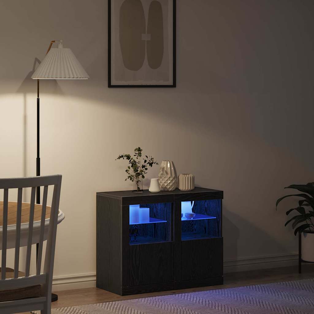 LED Sideboard 2 Pcs Black Oak Effect 41 X 37 X 67 Cm