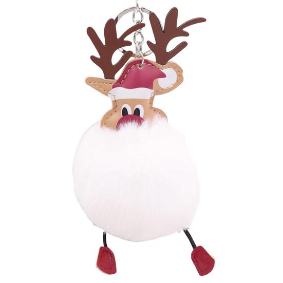 Christmas Deer Keychain Cute Reindeer Pom Pom Keyring Faux Fur Fluffy Plush Ball Charm for Handbag Backpack Purse Accessory
