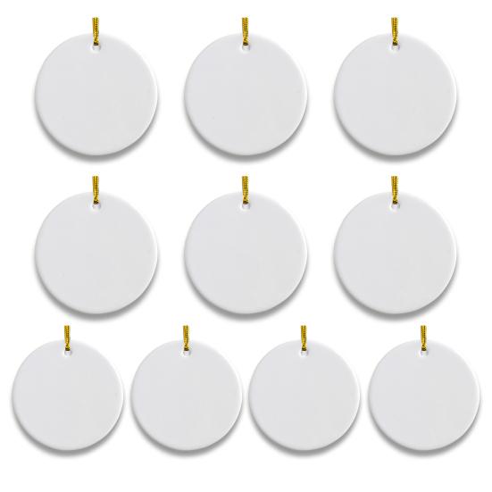 

1 Набор Сублимационный керамический орнамент Белый круглый пустой орнамент со шнурком для рукоделия DIY Рождественский домашний декор 10 pcs