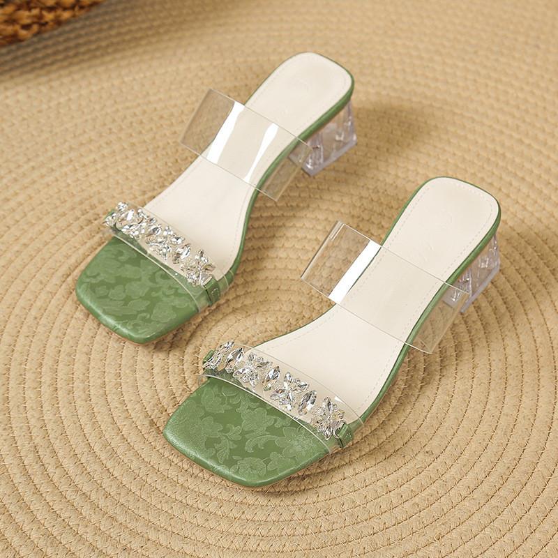 Chic Summer Transparent Crystal Heeled Sandals For Women Stylish Casual Design