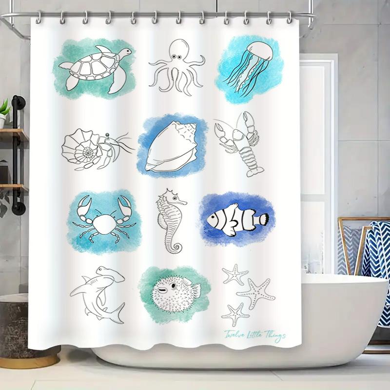 

Ocean Animal Printed Shower Curtain Set Waterproof Home Decor Bathroom Accessories 90x180cm