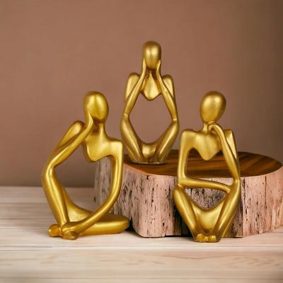 Decorative Abstract Thinker Men Statue Set Of 3 Modern Art Showpiece