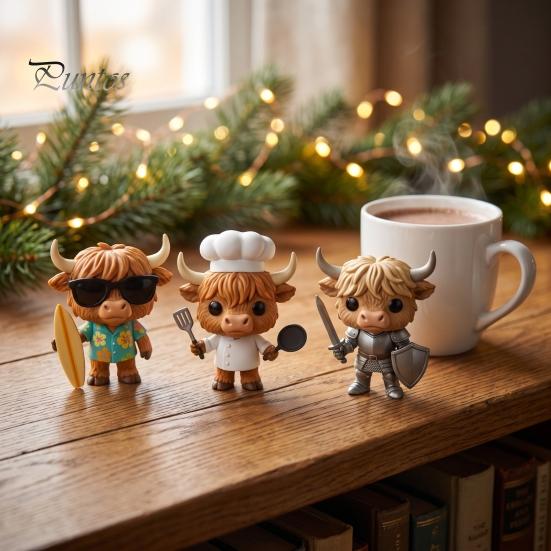 Countdown to Christmas 24 Days 3D Highland Cow Advent Calendar 2026, Festive Gift Box with Cute Farm Cattle Mini Figurines for Holiday Desk Ornaments