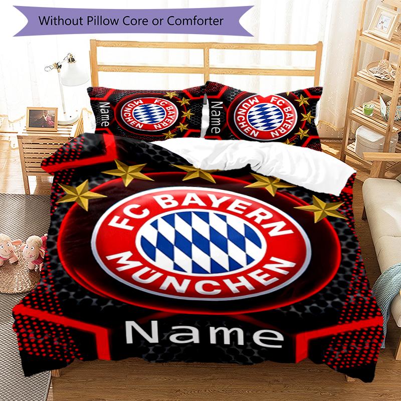 3pcs Custom Name Bayern Munich Bedding Set Duvet Cover Closure Includes 1 Duvet Cover & 2 Pillowcases for All Seasons Bedroom Decor