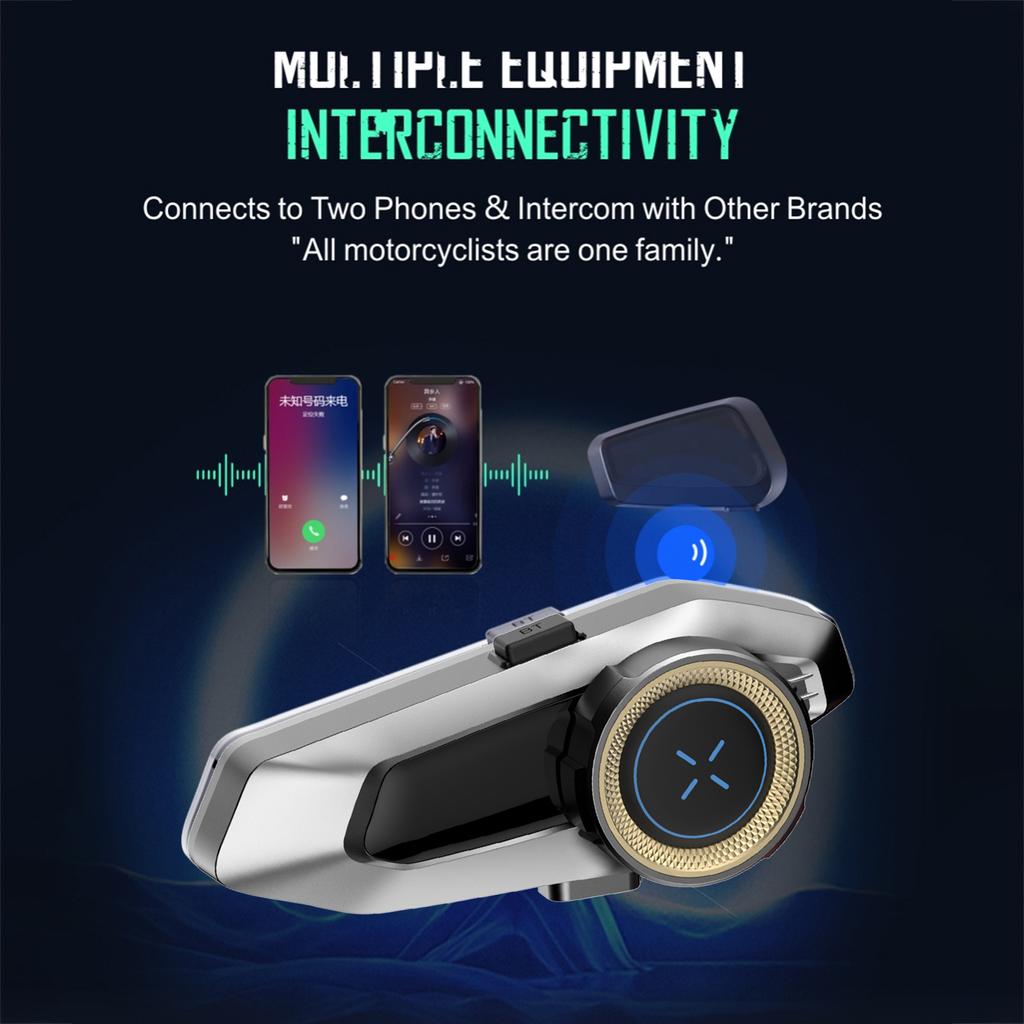 Hysnox H10 Motorcycle Helmet Intercom 10-Person Group Intercom Up To 2000M CVC Noise Reduction