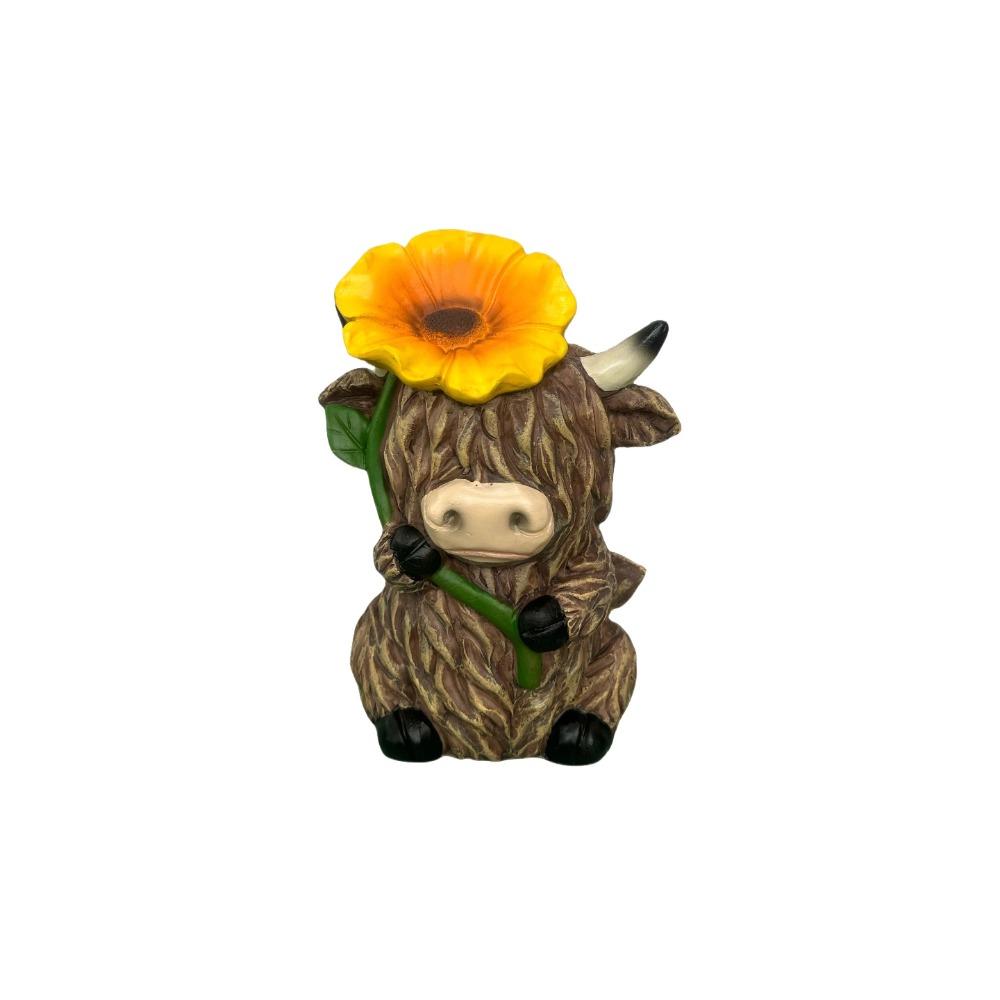 Cute Cow Statue Adorable Animal Sculpture Ornament Crafts Highland Yak Sign Figurine  Garden