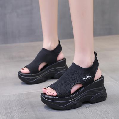 2024 New Summer Women's Sandals Round Head Open Toe Wedge Sandals Women Thick Sole Hollow Breathable Mesh Slip-on Casual Shoes