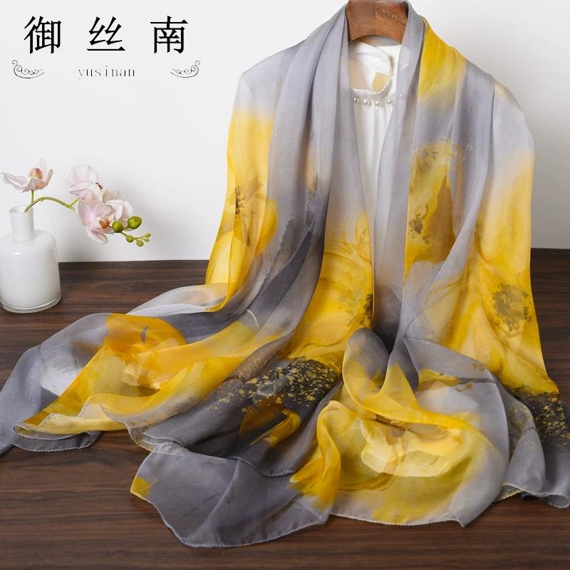 Spring Summer Women Large-size Printed Beach Shawls Muslim Hijabs Travel Thin Sunscreen Scarf/Scarves 100% Silk Beach Scarf