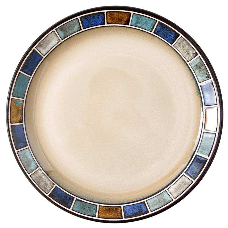 Nordic Blue Grid Underglaze Ceramic Dinner Plate