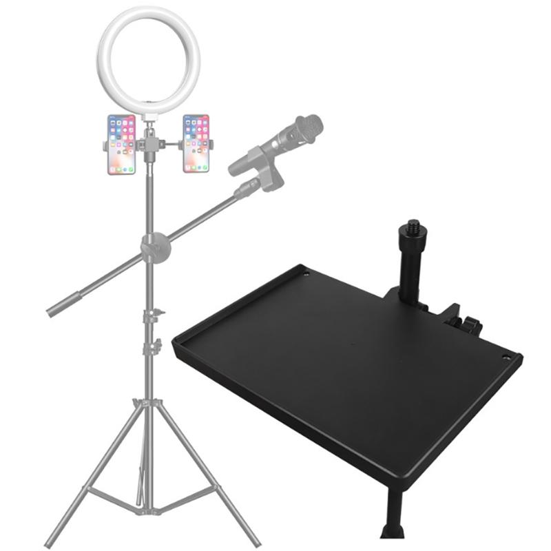 Microphone Stand Tray, Clamp-On Mic Rack Tray Height Adjustable with O-Rings Clamp, Mic Sound Card Holder for Recording