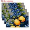 4pcs 2D FLAT Digital Print Placemats, Blue Flower Green Leaf Yellow Lemon Pattern Printed Placemats, Make Your Dining Room More Beautiful, Perfect for