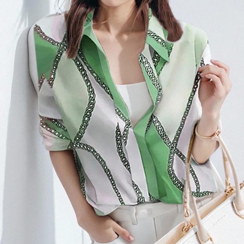 European-American Women's Printed Long-Sleeve Casual Shirt