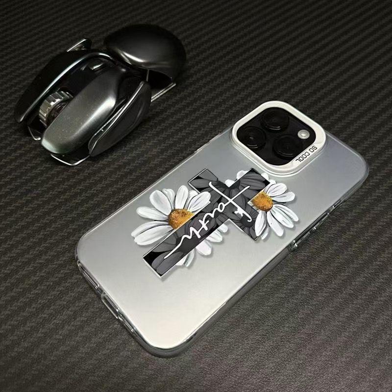 Chrysanthemum Cross Color Silver Case for Apple 16/15/14 Pro Mobile Phone Case 15promax13/12/11X