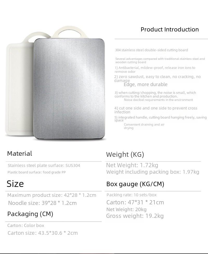 HUASU Doppelseitiges Antibakterielles Schneidebrett: Schneidebrett aus 304 Edelstahl und Kunststoff