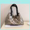 Stylish Plaid Tote Bag For Women In Black Silver And Gold Ideal For Everyday Use