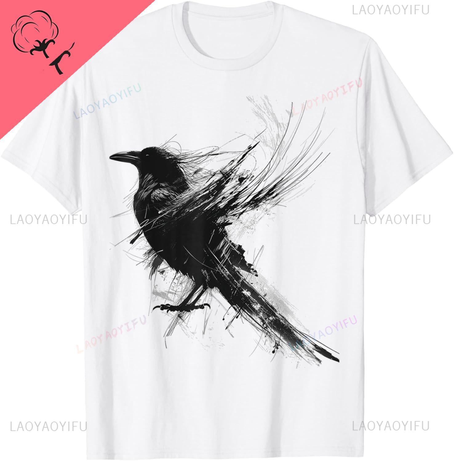 

Raven Abstract Drawing Animal Art Painting Graphic Raven T-Shirt Cotton Women s T-shirts Kawayi Casual Individuality Camisas 4XL