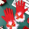 1pc Christmas Red Gloves,winter Warm Santa Bowknot Cosplay Gloves Women's Short Stretch Costume Accessories for ChristmasParty