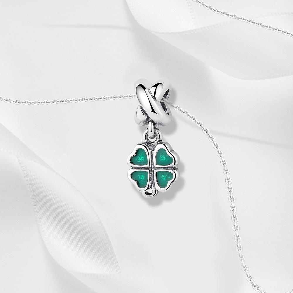 Four-leaf Clover Series Copper Metal Green Clover Plant Horseshoe Number Charm Bead Component Compatible With Do It Yourself Bracelet High Quality