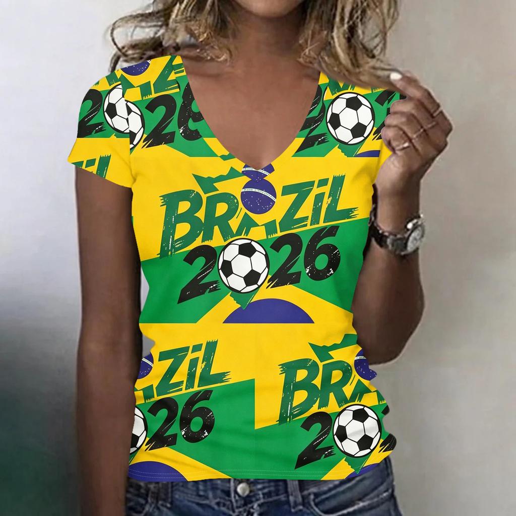 Women's V Neck Short Sleeve Lightweight Summer Top Printed Casual Loose Fit T Shirt for Outdoor Activities and Daily Wear