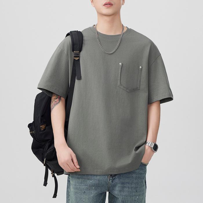 Summer Heavyweight 260g Retro Short-sleeved T-shirt for Men's Loose Japanese Casual T-shirt