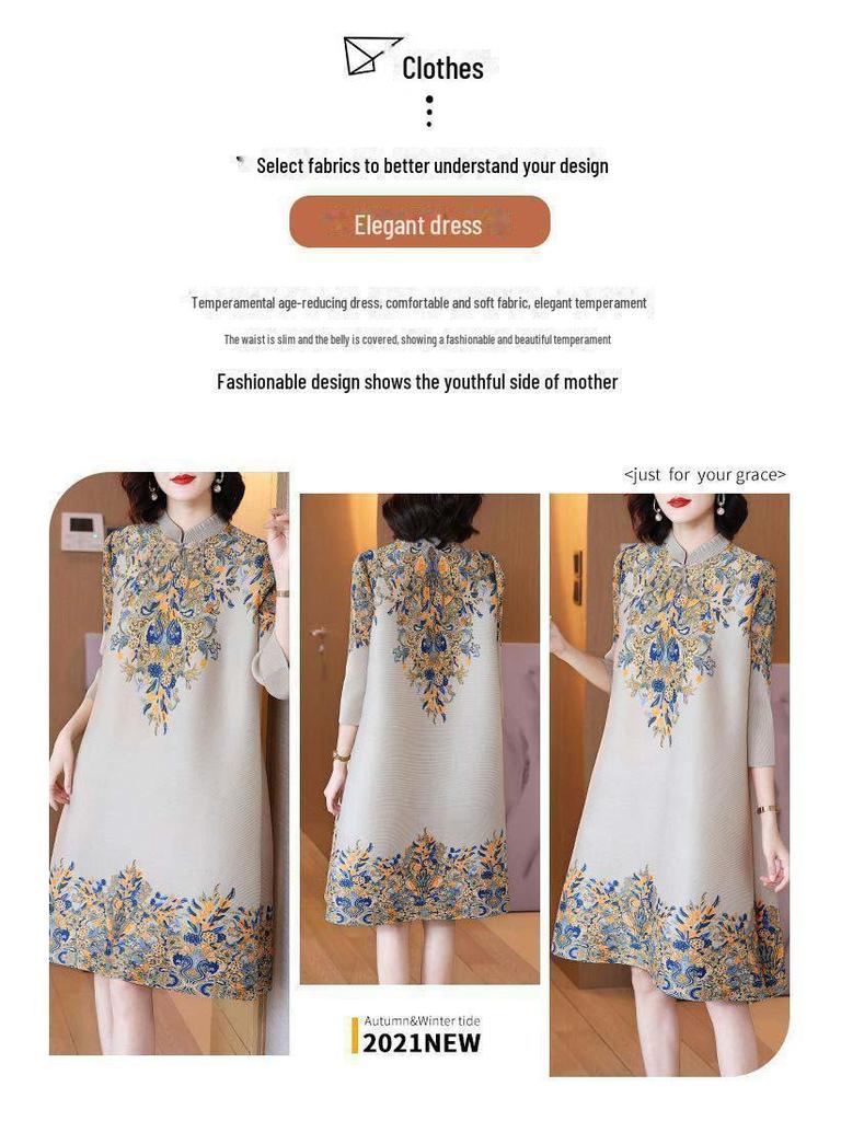 2025 Stylish Retro Cheongsam Dress - Loose Waist, Mid-Length Skirt for Middle-Aged Women