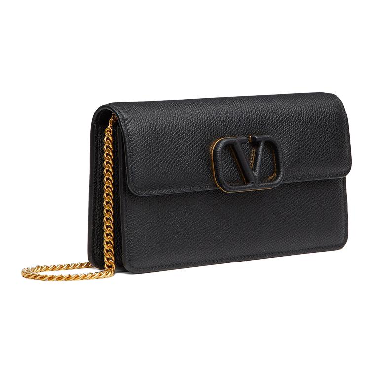 Valentino Vlogo Signature Pebbled Calfskin Chain Shoulder Bag Clutch Tote Wallet Women Bags Black ZW2P0-S93RQR-0NO