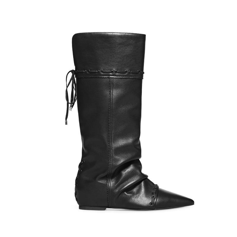 Folded Pointed Short Boots Women's Flat Bottom Straps Autumn and Winter New Retro Niche Maillard Western Cowboy Boots