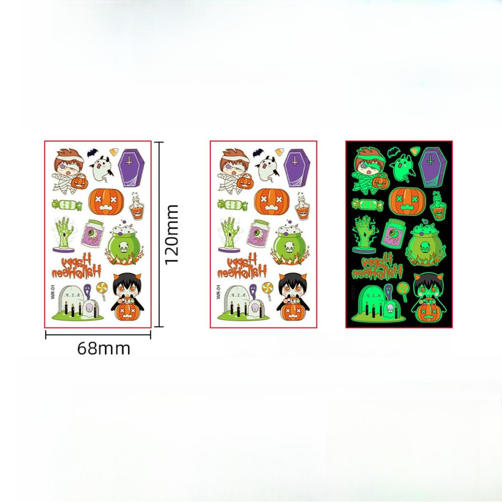 10pcs Halloween Night Light Tattoo Stickers for Kids