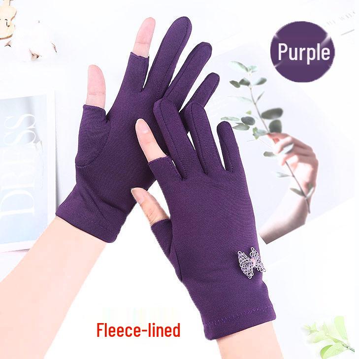 Women's Fleece Fingerless Gloves: Korean Style, Warm for Autumn & Winter, Elastic, Perfect for Driving, Cycling, and Dancing.
