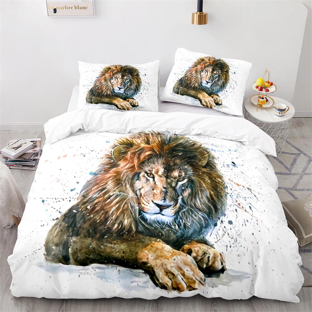 Lion Duvet Cover Set 3D Print Wild Animals Colourful King Queen Size For Kids Teens Adults Bedding Set Polyester Comforter Cover