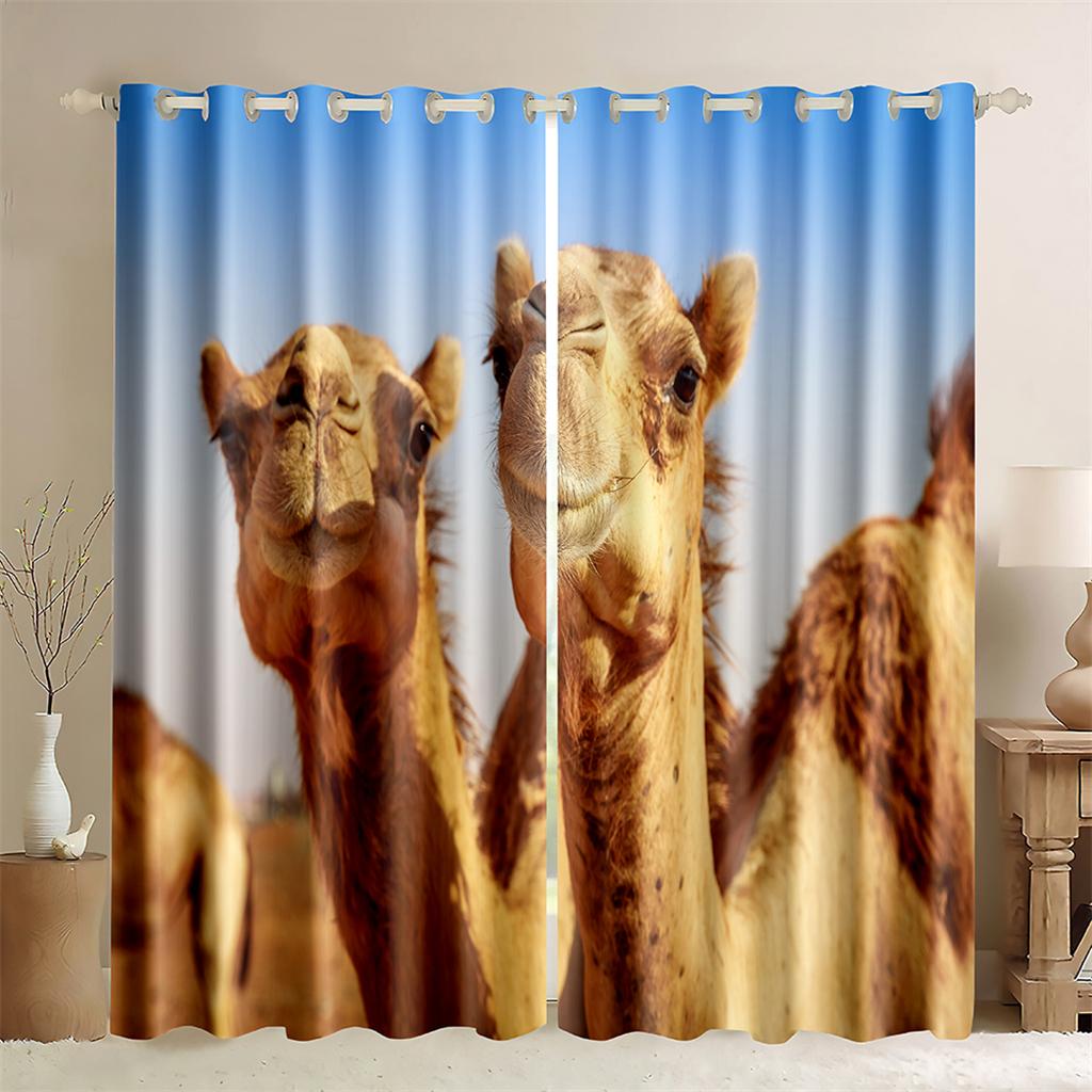 3D Camel Creative Curtains Desert Migration Shading 2 Panels Living Room Bedroom Balcony Kitchen Window Decorative Curtains