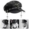 2000s Punk Rivet Studded Cricket Cap With Skull Crossed Decor Beret Hat For Women Western Theme Party Casual Outfit Accessory