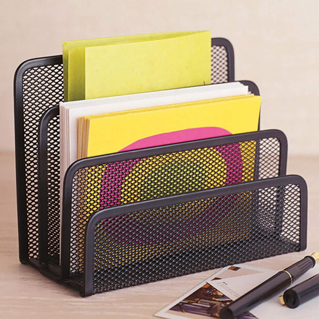 VANRA Letter Rack, File Box, Magazine Rack, Metal Mesh, Mini Letter Rack, Desk Organizer, Document Tray, Desktop Storage, Office Supplies, Black, Set