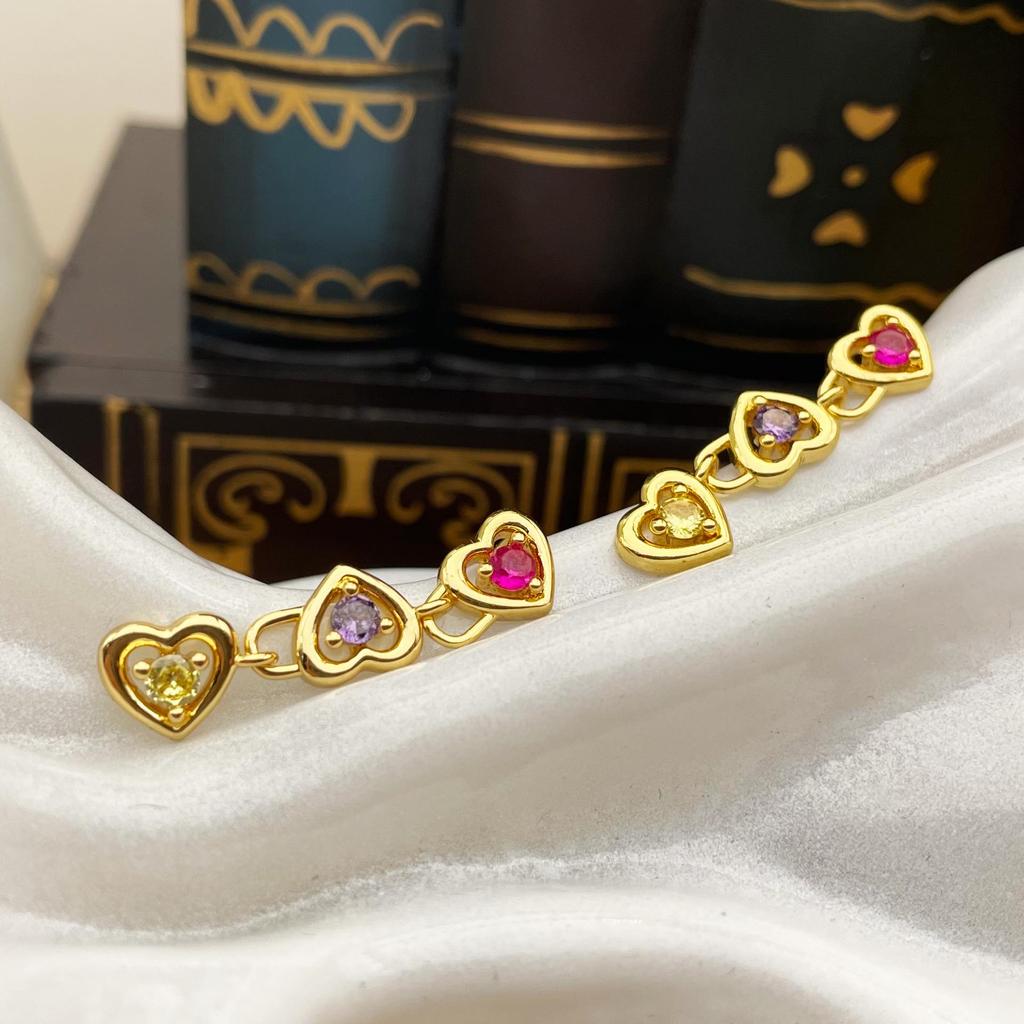 Korean Style Colorful Zircon Heart Tassel Earrings for Women