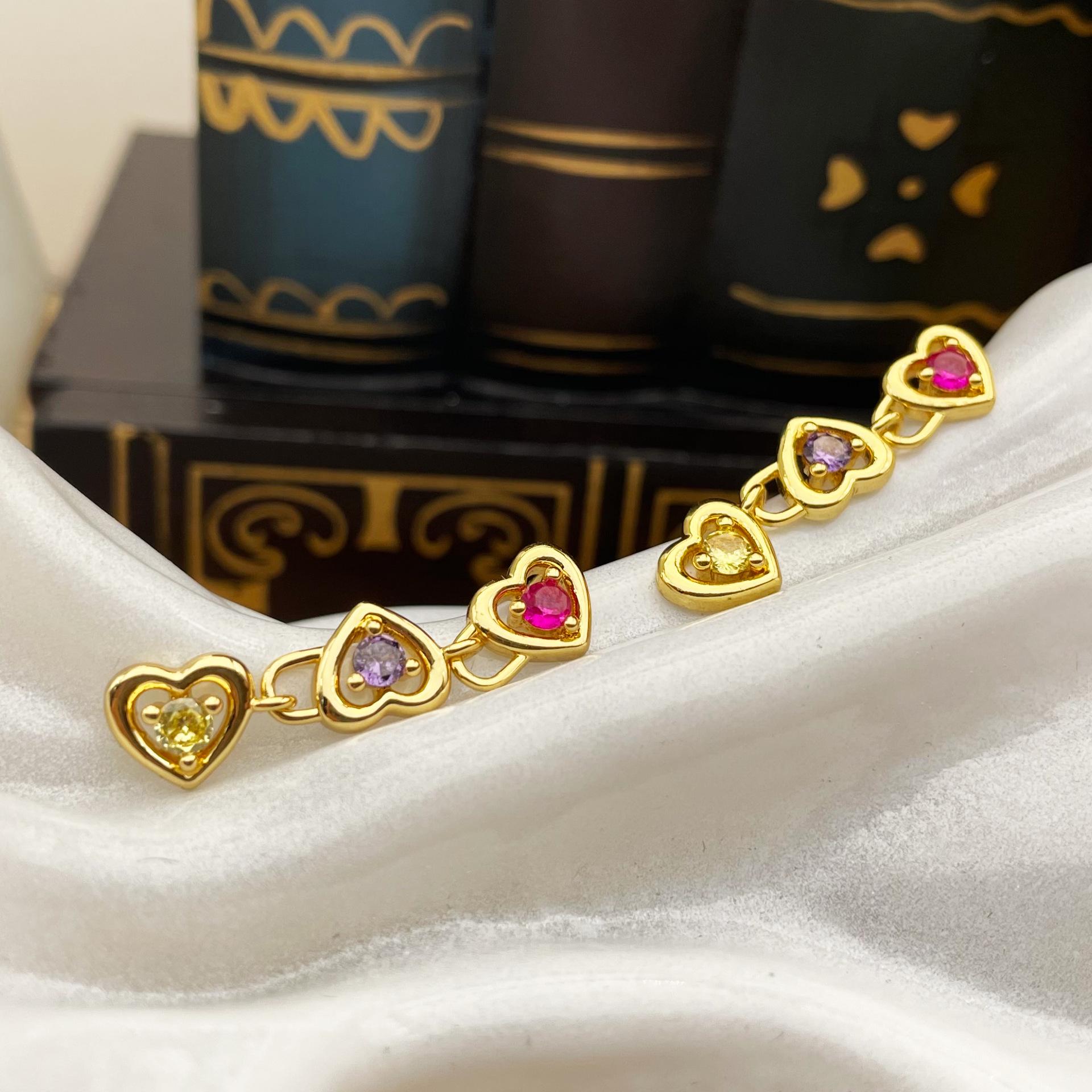 

Korean Style Colorful Zircon Heart Tassel Earrings for Women