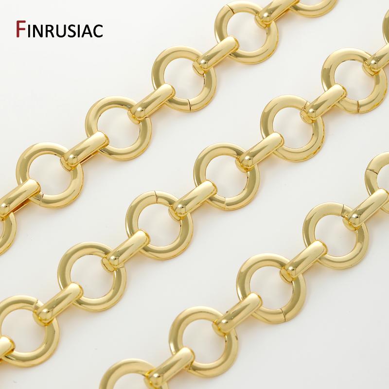 18K Gold Plated Brass Large Round Chain for Jewelry,14.5mm Rolo Cable Chain for DIY Handmade Necklace Bracelet Making Supplies