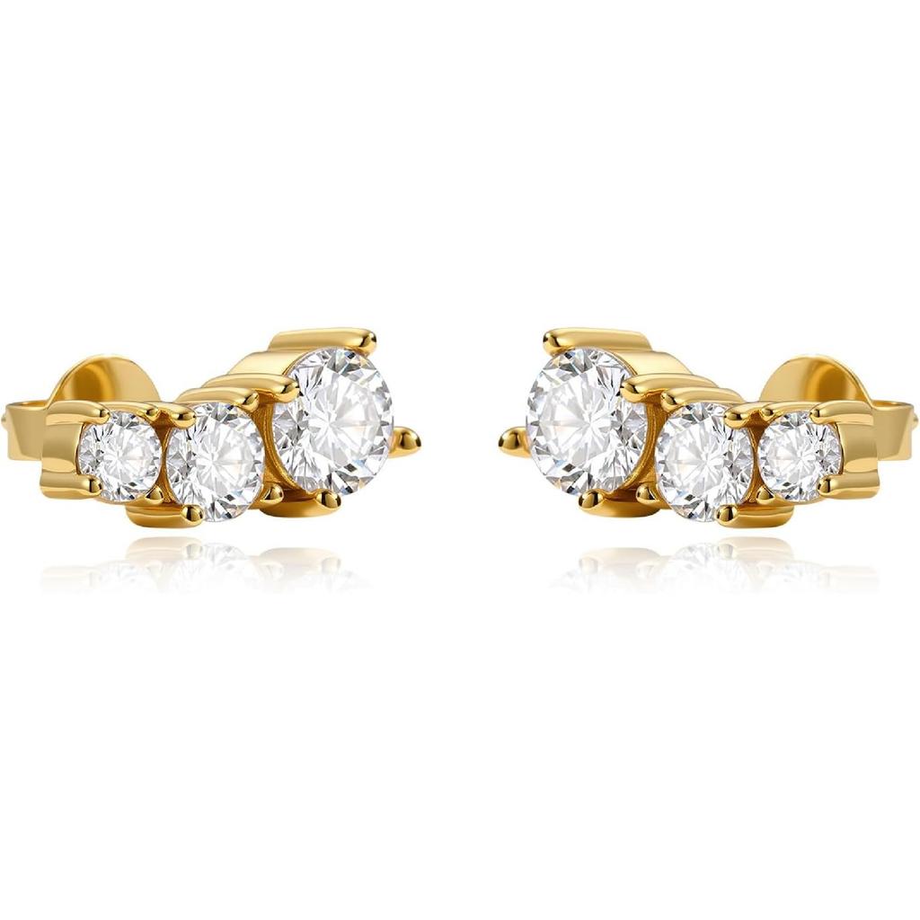 Cicy Bell Womens Flat Back Stud Earrings 18K Gold Plated Hypoallergenic | 316L G23 Surgical Titanium Steel, CZ Stud Jewelry, Tragus Helix Cartilage