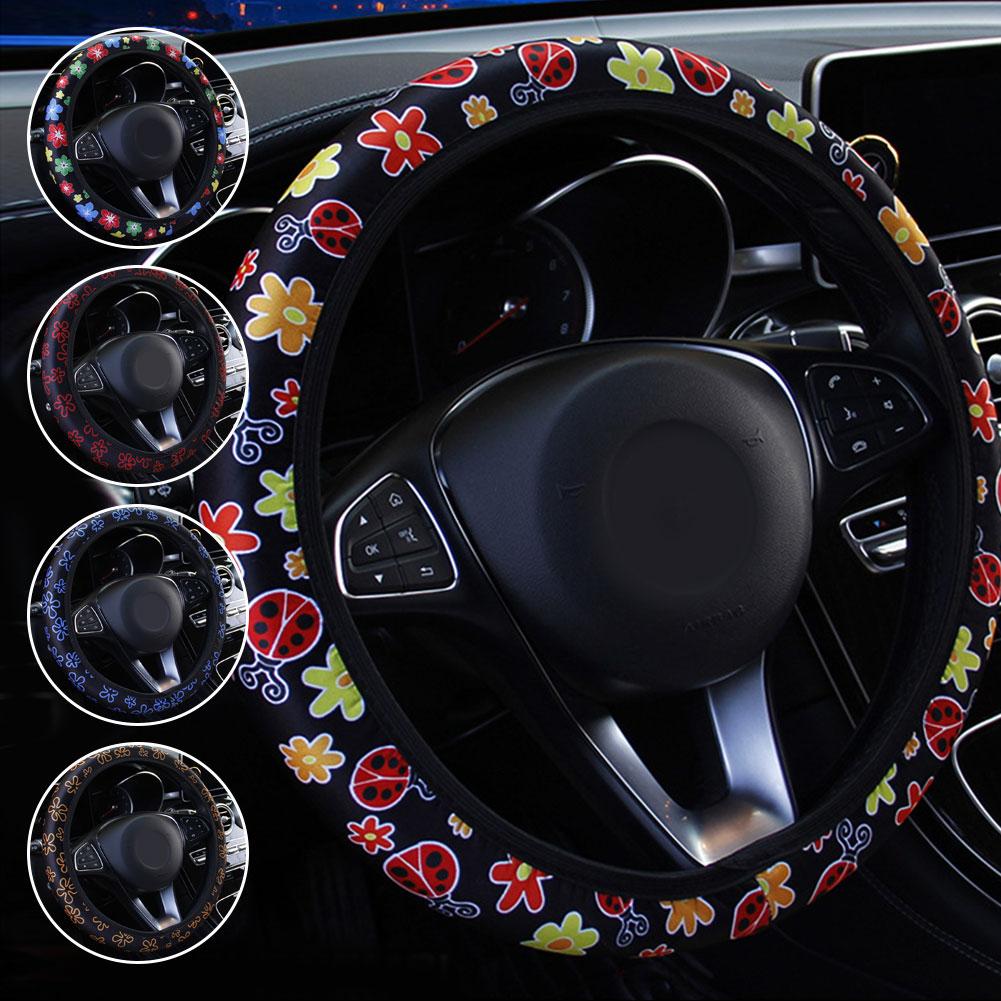 Böcek Baskılı Kumaş Araba Direksiyon Simidi Kılıfı Tekerlek Aksesuarları Olmadan Evrensel Direksiyonlu Araba İç Kılıfı Styling İç Mekan F7H2