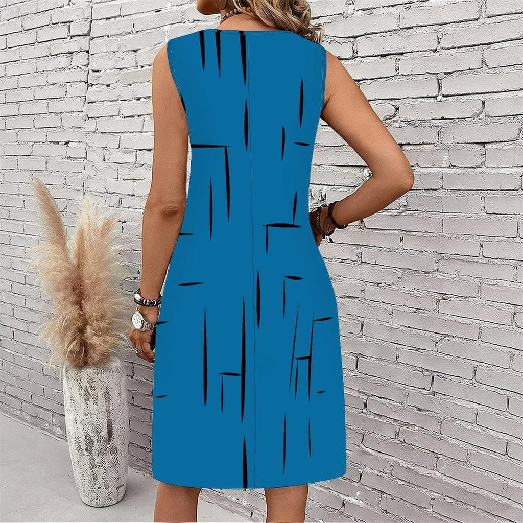 Plus Size V Neck Sleeveless Dress Abstract Bamboo Ink Print For Traditional Garden Visit