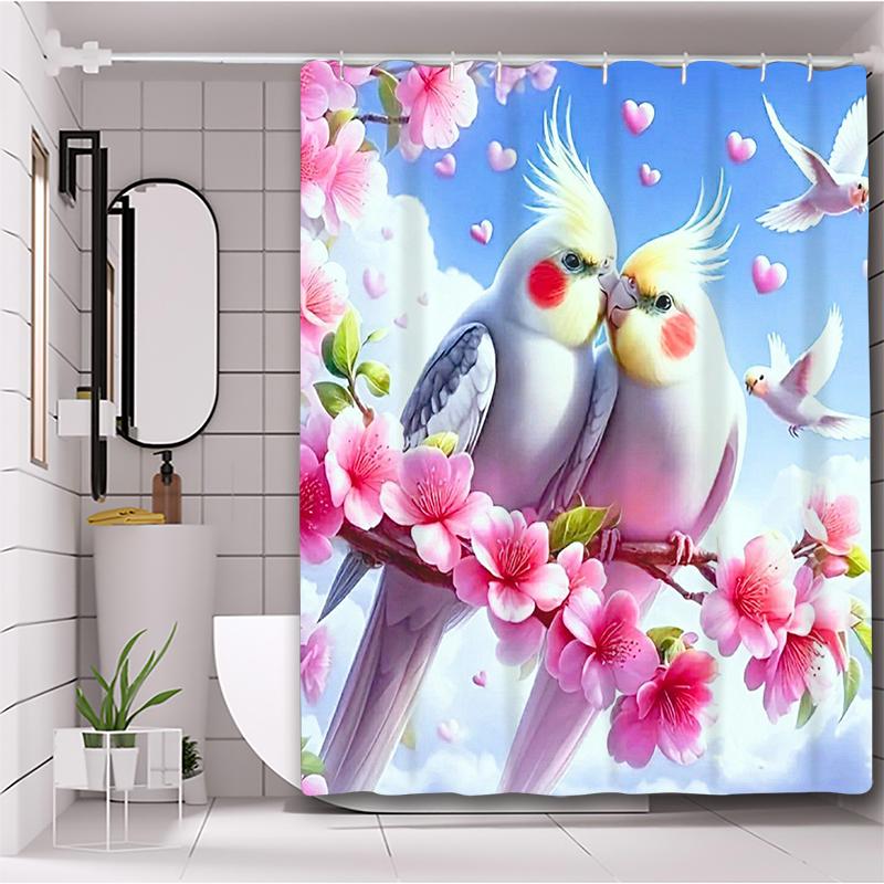 Flower and Birds Pattern Bathing Curtain  Bathroom Shower Curtain Waterproof With 12 Hooks Home Deco Free Ship