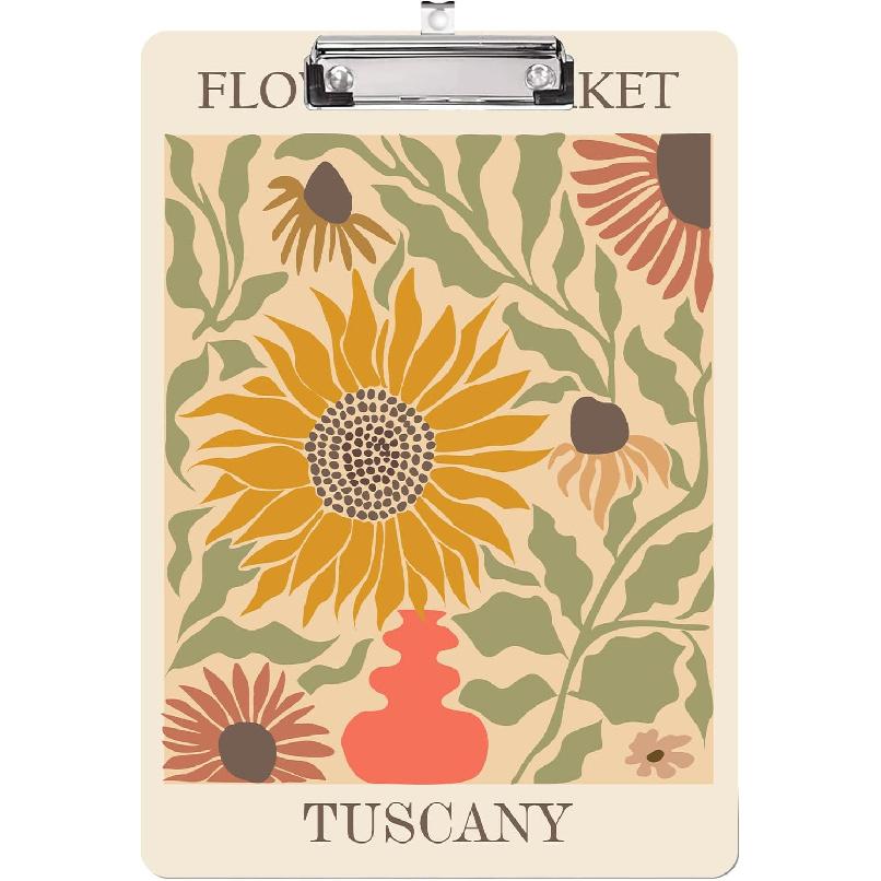 Plastic Clipboard A4 Letter Size Clipboard with Retractable Hanging Hole for Nurses/Students/Office and Women,Decorative Pattern (Cute Cat Paws Abstract Flower Tuscany P