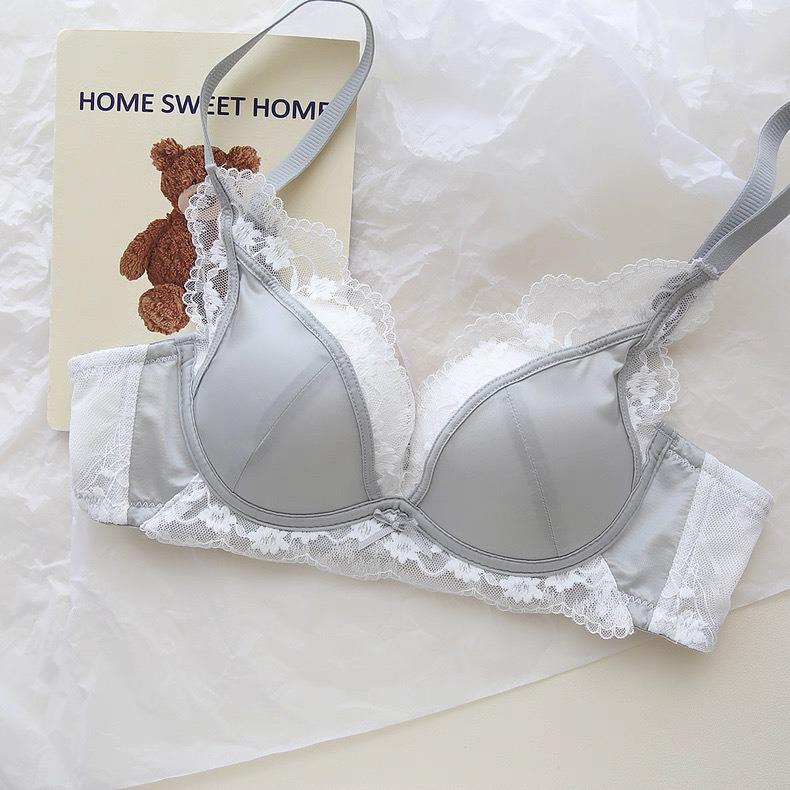 French Lace Satin Lingerie Set: Push-Up, Wire-Free, Anti-Sagging Bra for Small Busts