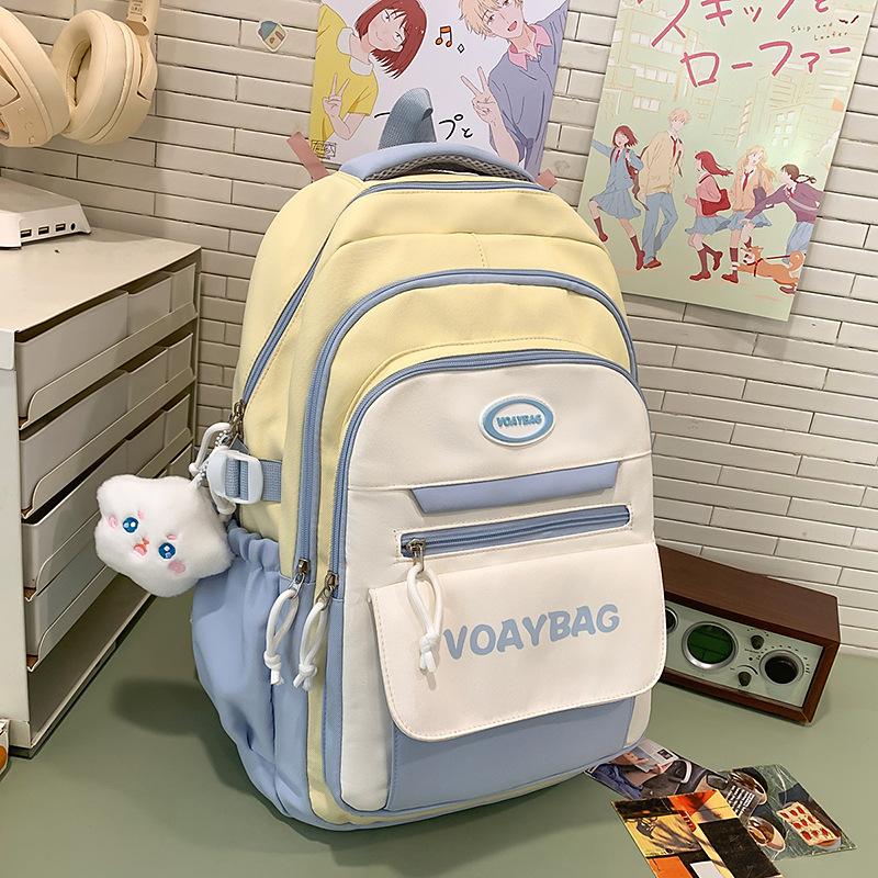 Schoolbagins cute schoolbag women's new lightweight Mori versatile contrasting color middle and high school students backpack large capacity backpack