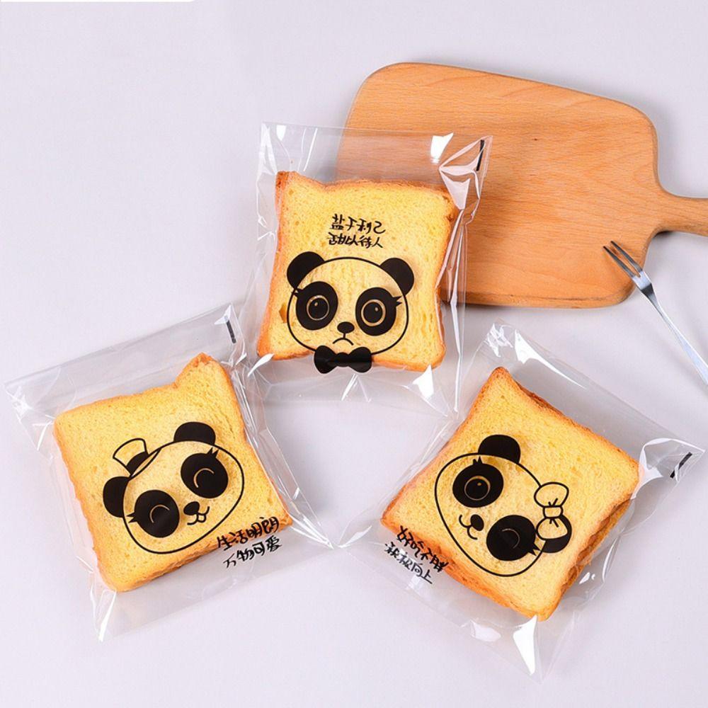 

100Pcs Cartoon Printed Biscuit Self-sealing Bag Transparent Sandwich Wrap Bag Dessert mixed panda